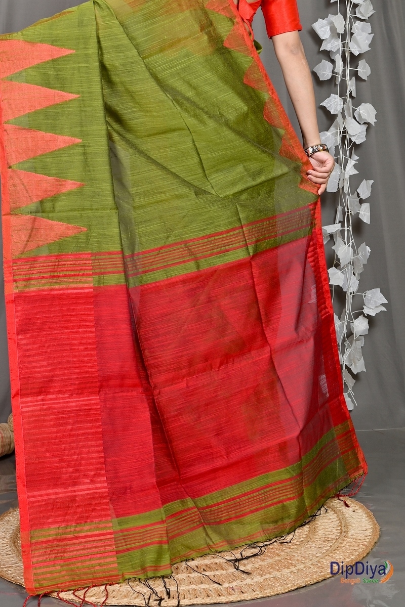 Dark Green Cotton Blended Pariva Hand Loom Saree (349)